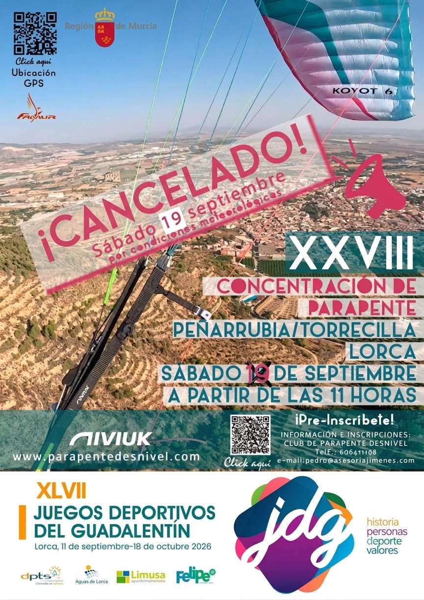 Cartel concentracion Parapente Desnivel Lorca Peñarrubia 2025