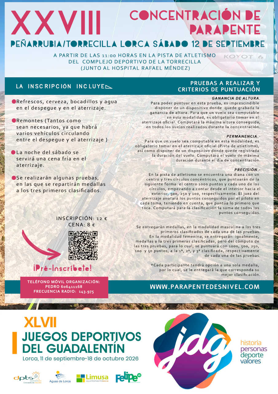 Programa concentracion Parapente Desnivel Lorca Peñarrubia 2025